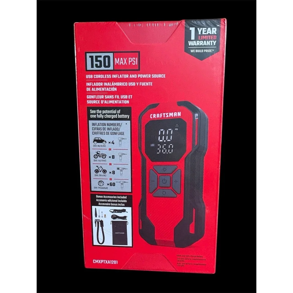 CRAFTSMAN PORTABLE AIR INFLATOR rechargeable 12-VOLT LITHIUM ION CMXPTXA1201